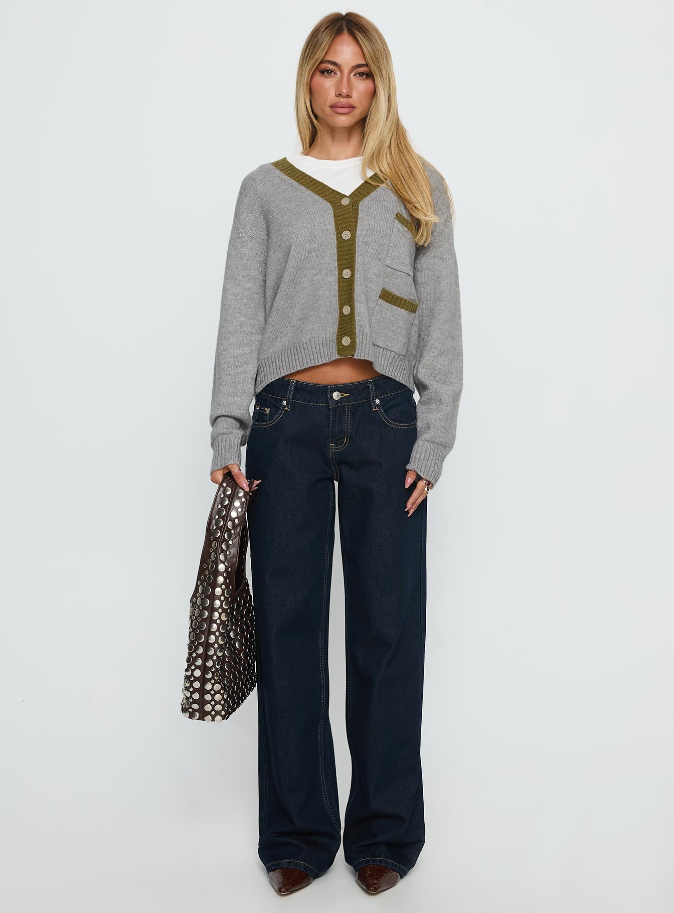 Atira Contrast Knit Cardigan Grey