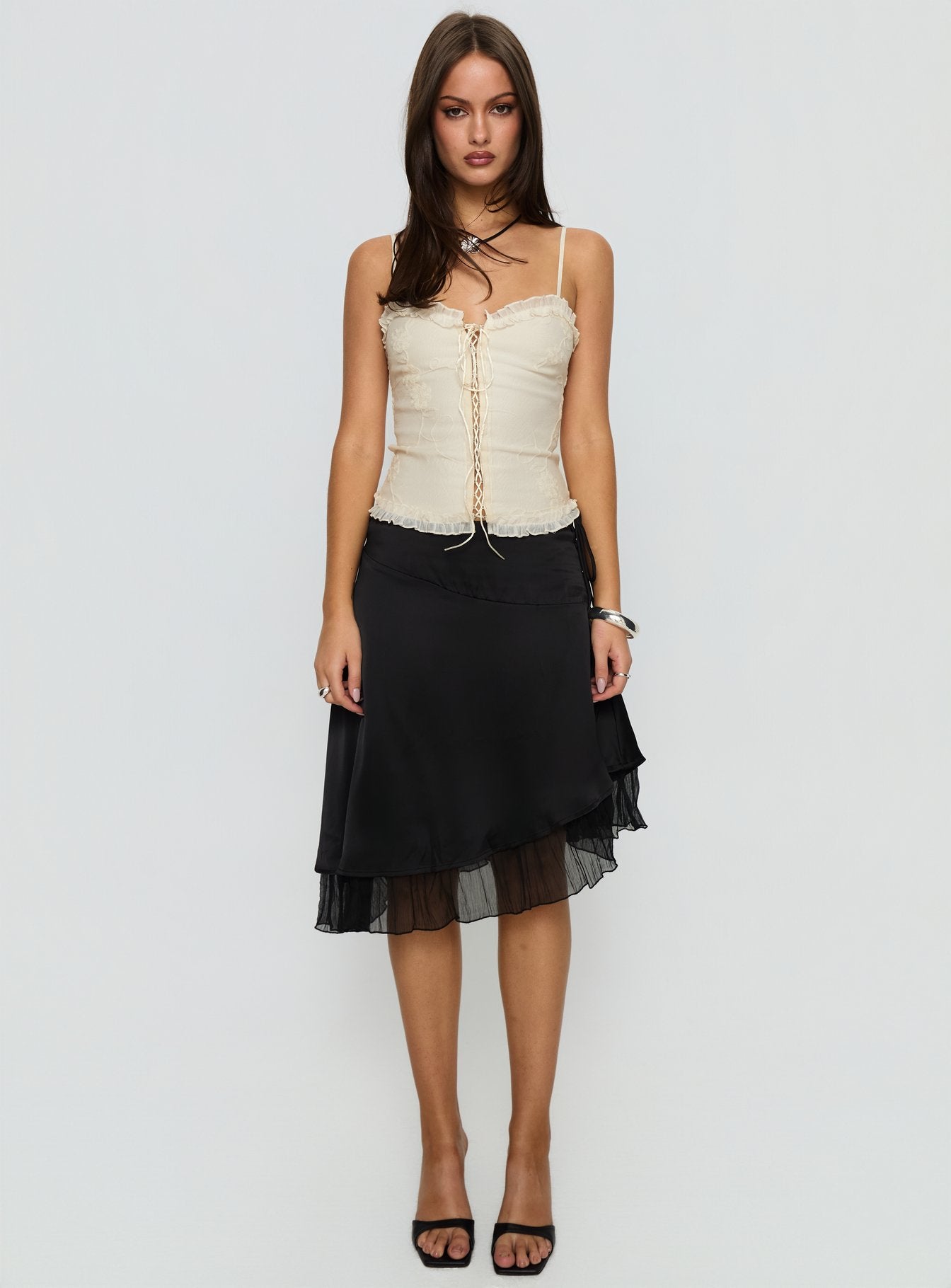 Rosemead Satin Midi Skirt Black