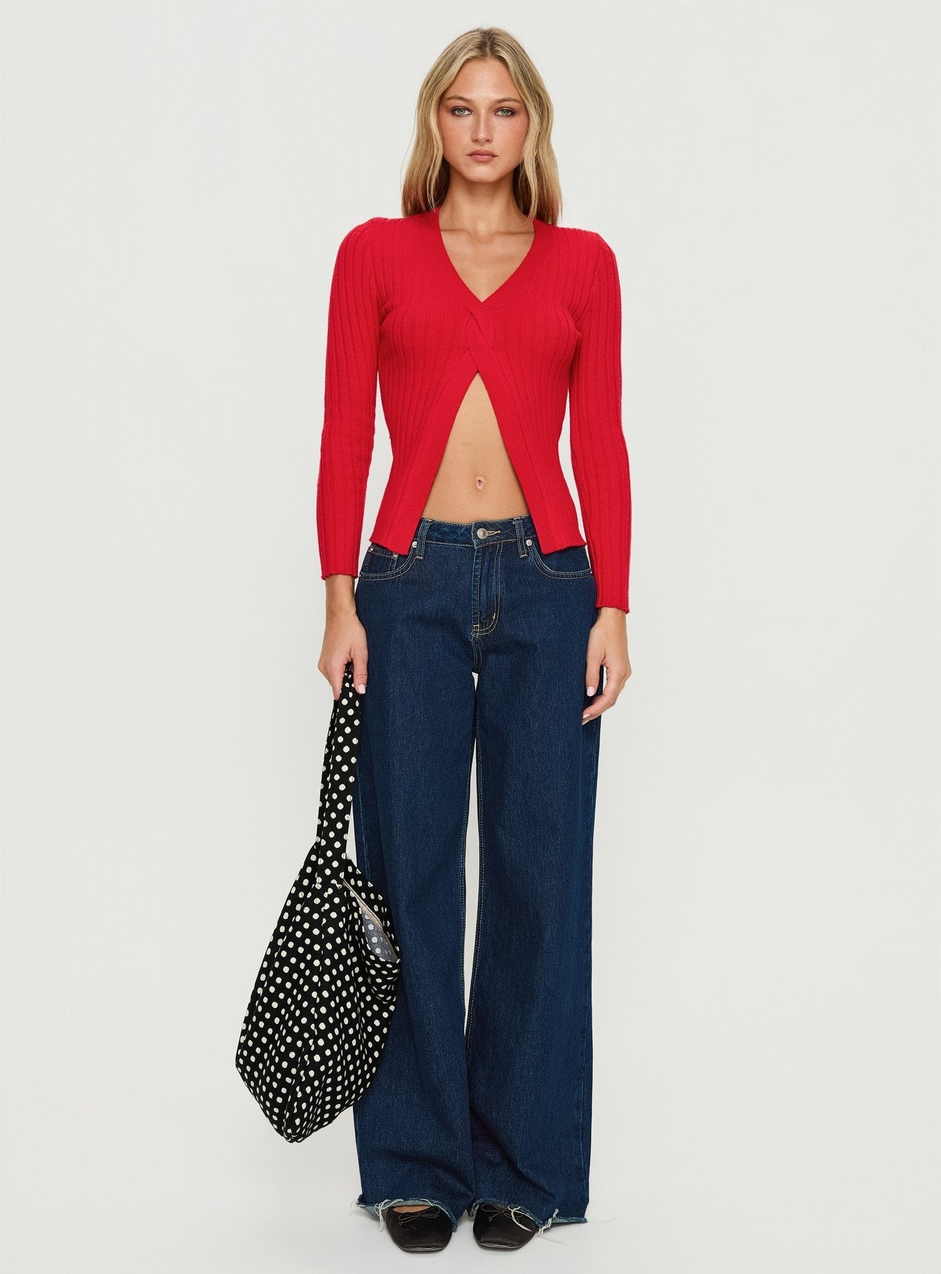 Donya Twist Detail Long Sleeve Top Red