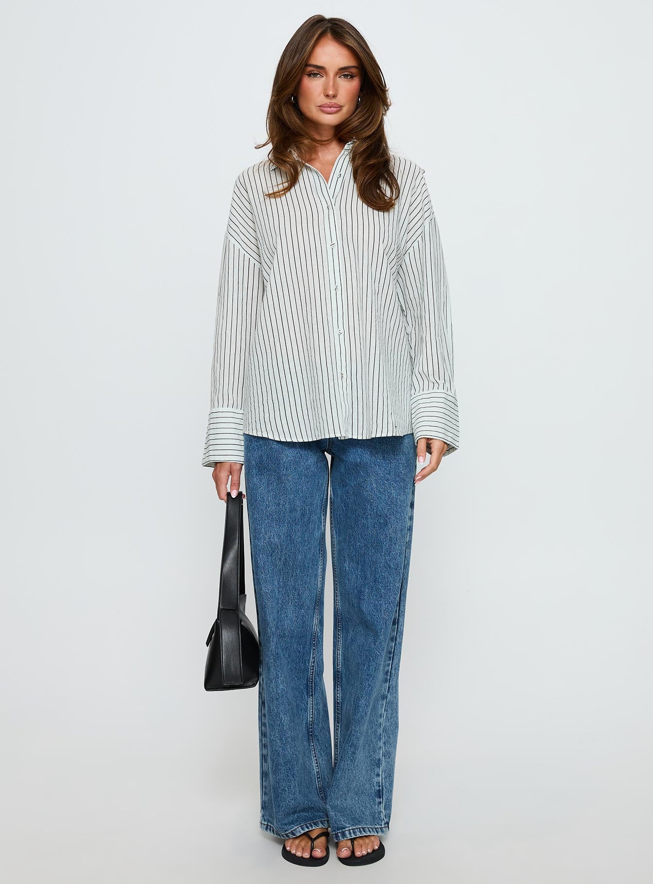 Alexi Long Sleeve Button Down Top Blue / Brown Stripe
