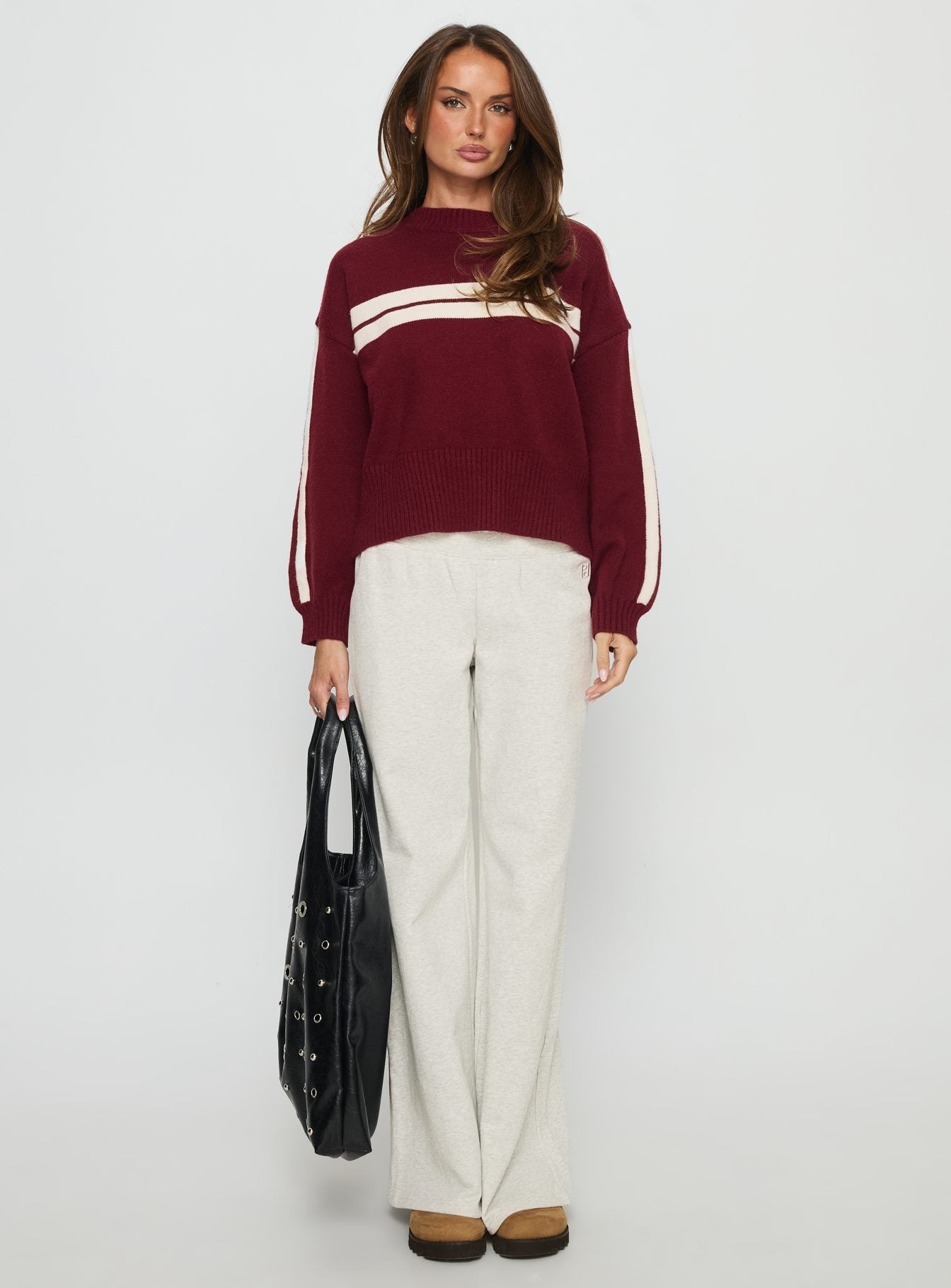 Catherin Crew Neck Knit Sweater Red / White
