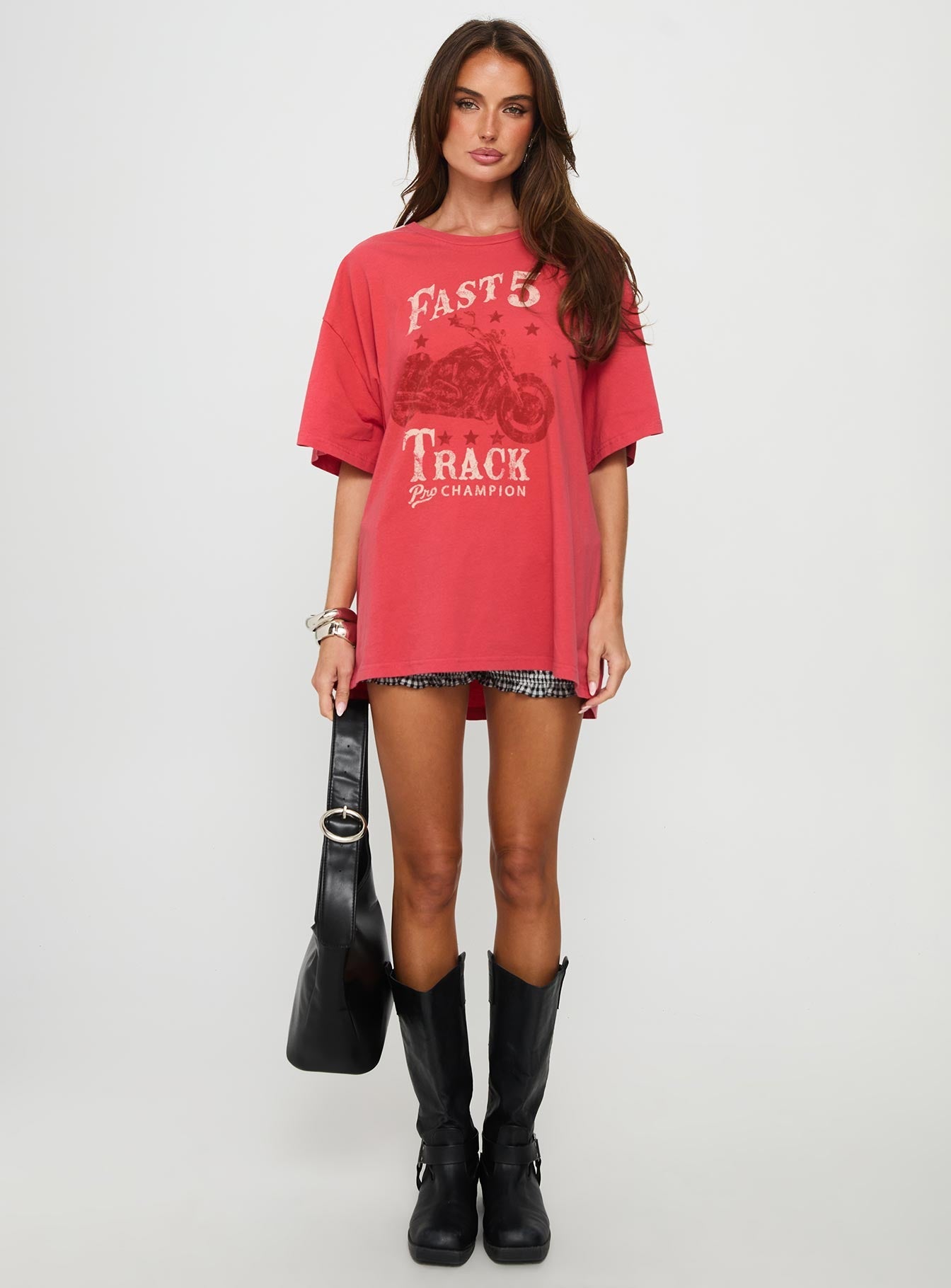 Fast Track Oversized Graphic Top Red