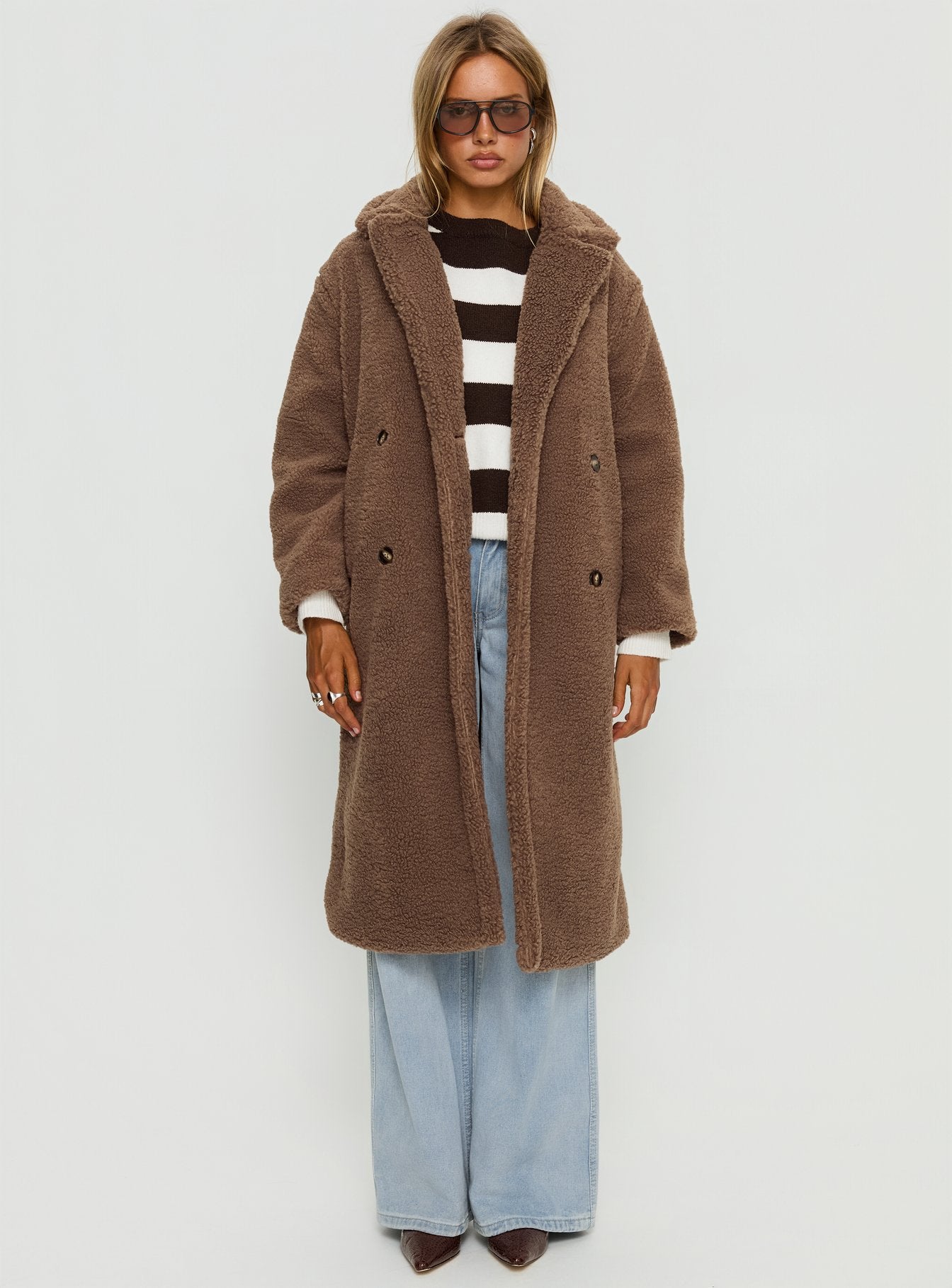 Delora Fluffy Longline Coat Brown