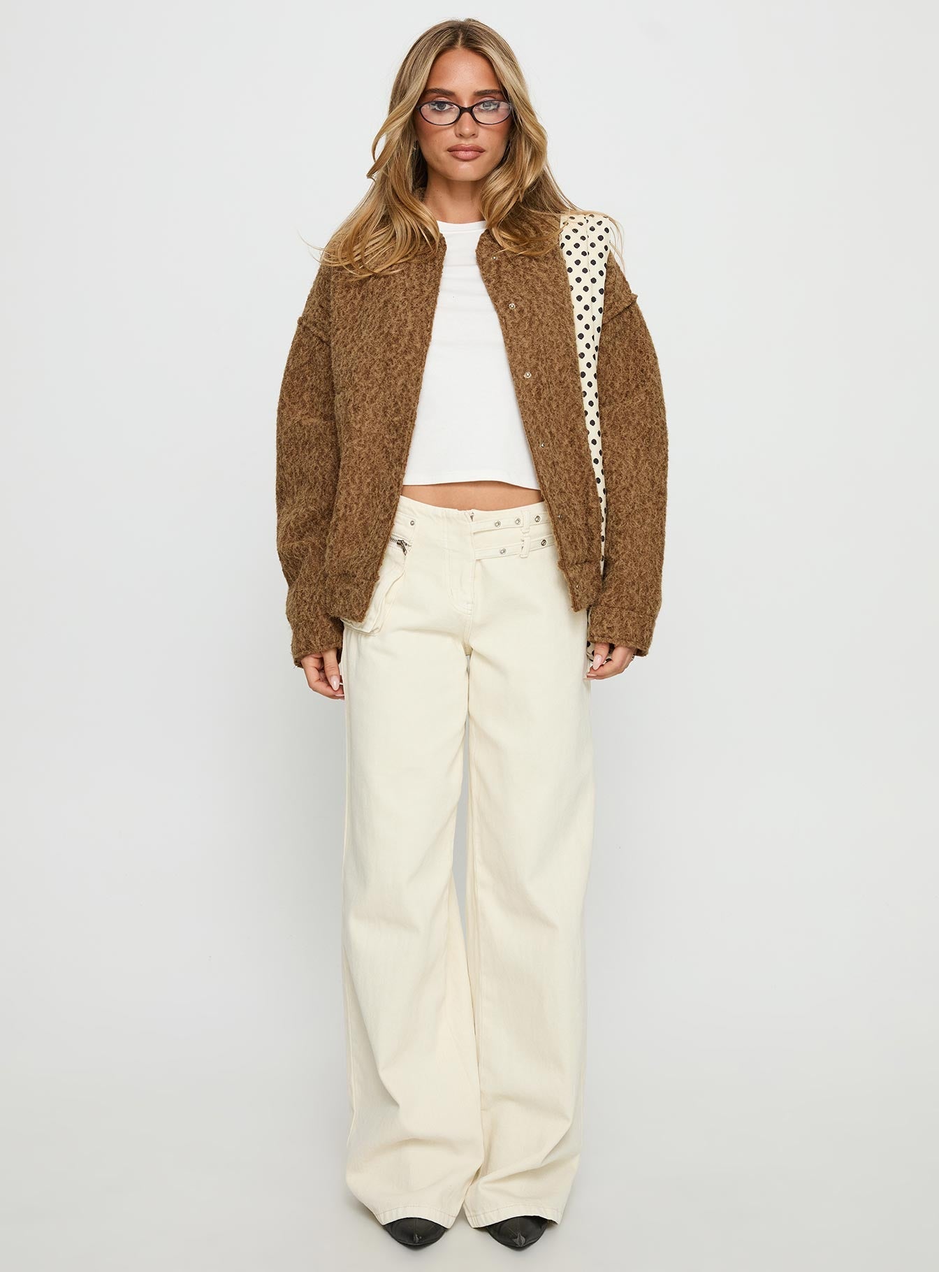 Kemberly Soft Textured Bomber Jacket Brown