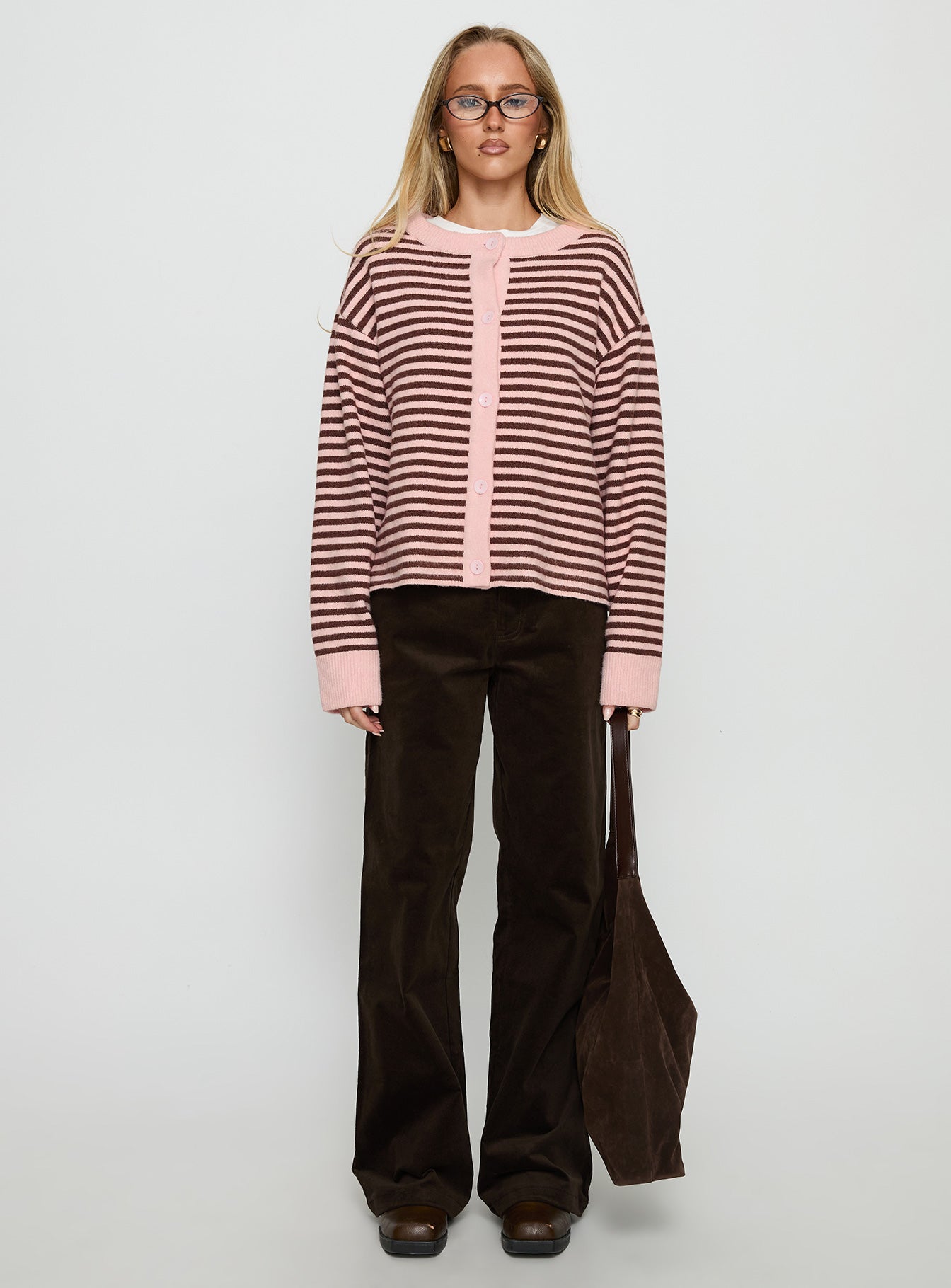 Darnelle Button Up Knit Cardigan Pink Stripe