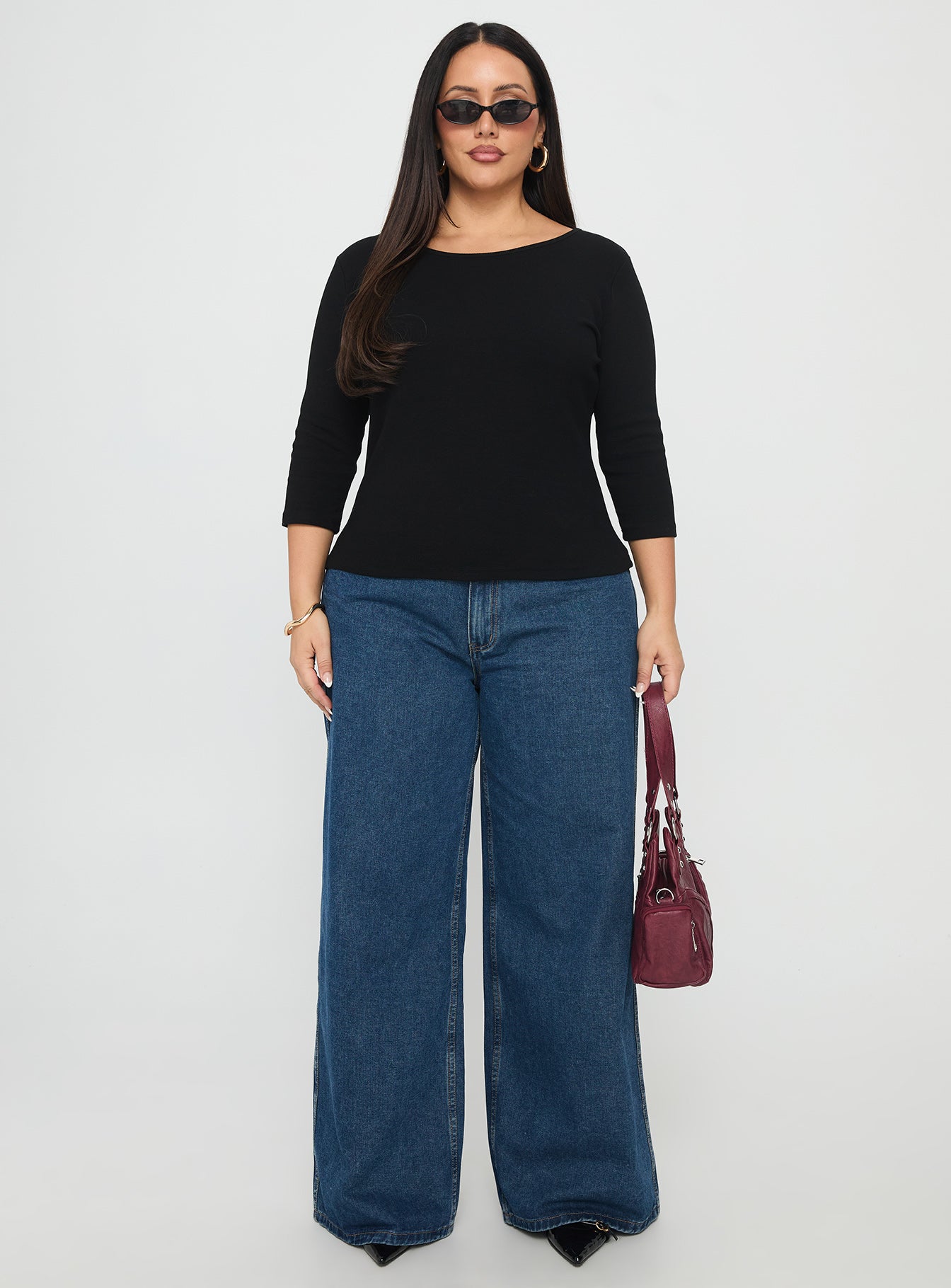 Elaia 3/4 Sleeve Top Black Curve