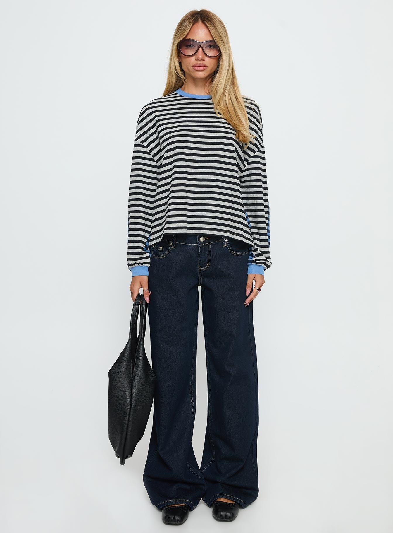 Taysha Long Sleeve Top Black / Grey Stripe