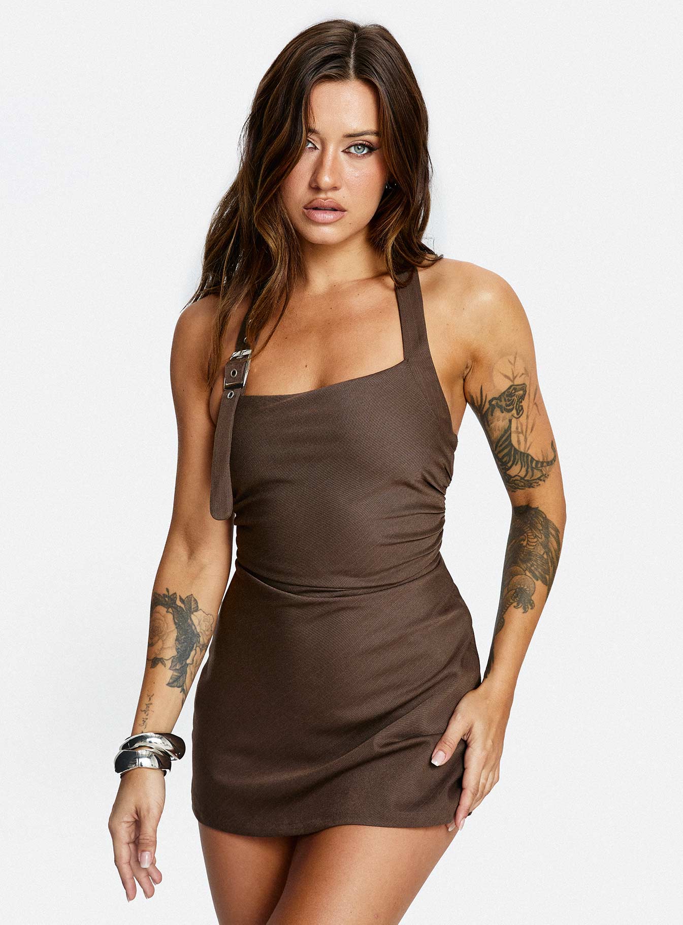 Deona Tailored Mini Dress Brown