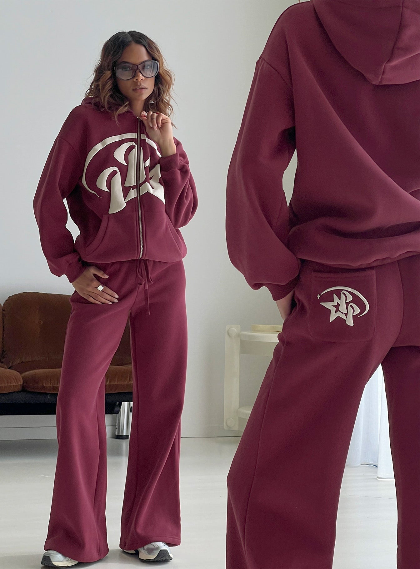 Princess Polly Stargirl Wide Leg Sweat Pants Burgundy