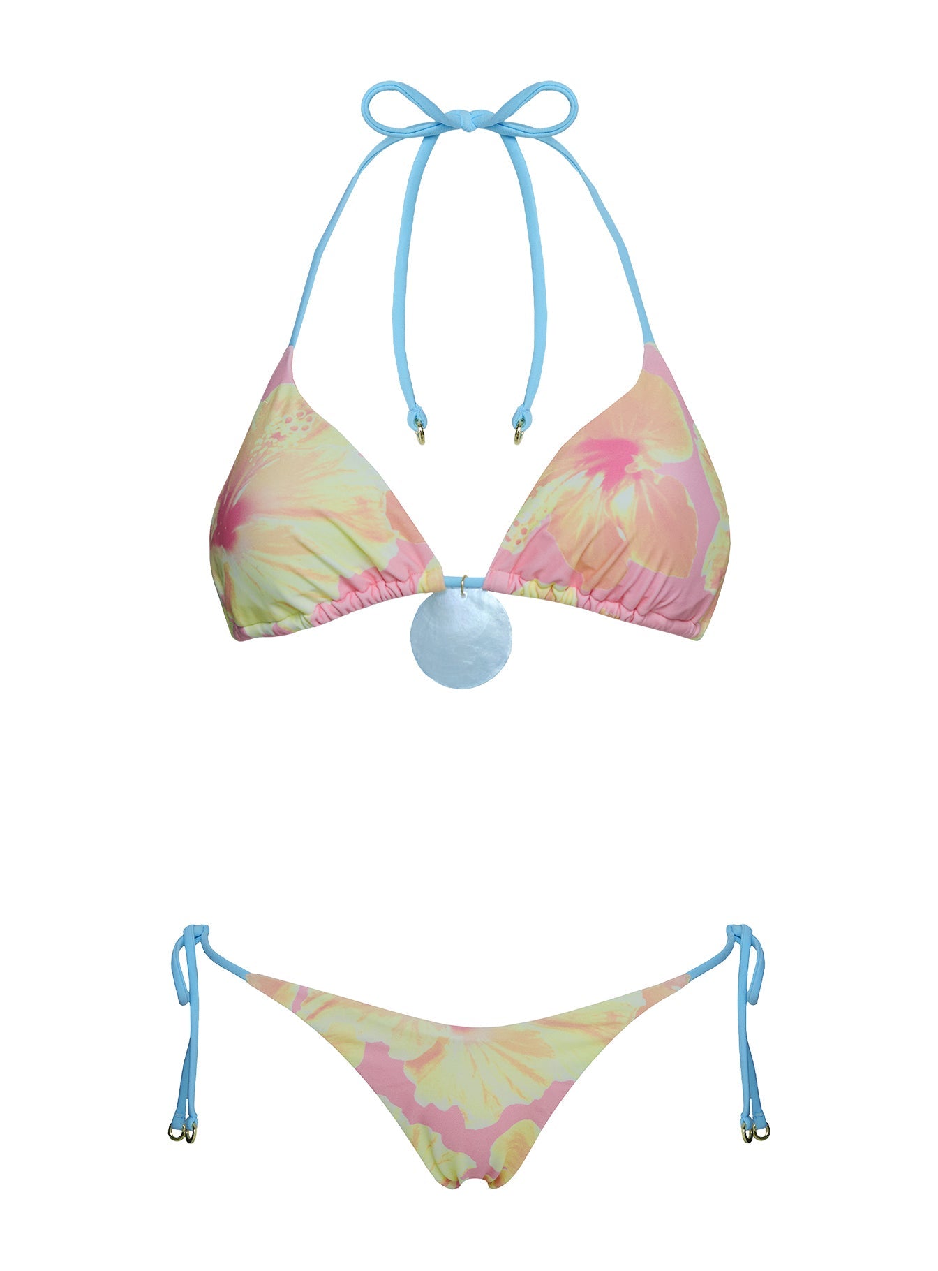 Jenner Triangle Contrast Bikini Top Pink Floral