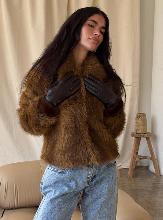 Dawnn Faux Fur Jacket Brown