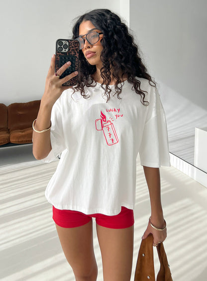 Lucky You Lighter Oversized Graphic Top White