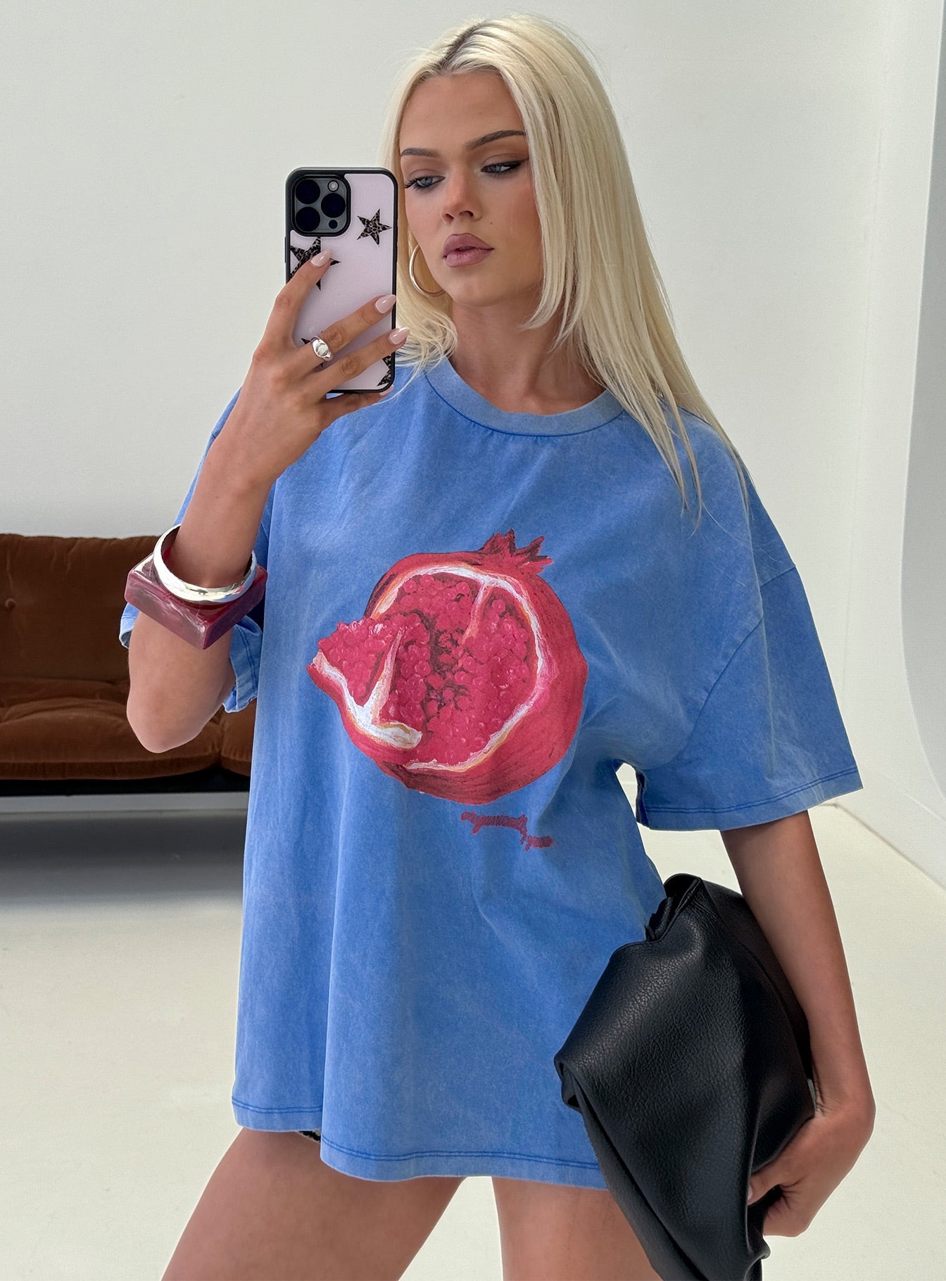 Linsay Oversized Tee Blue / Pomegranate
