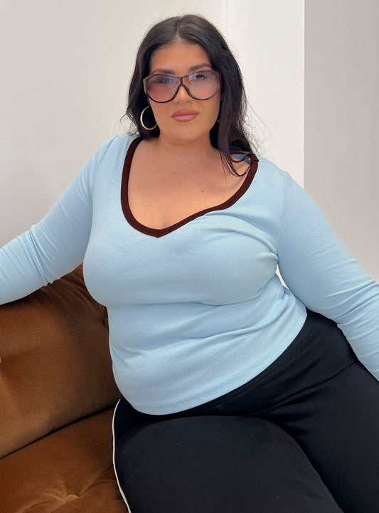Baseline V Neck Long Sleeve Top Blue / Brown Curve