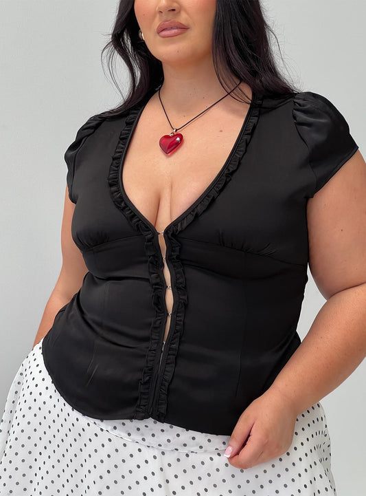 Tatianna Frill Blouse Top Black Curve