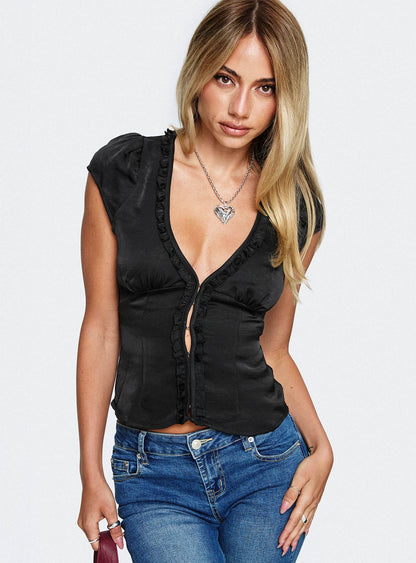 Tatianna Frill Blouse Top Black