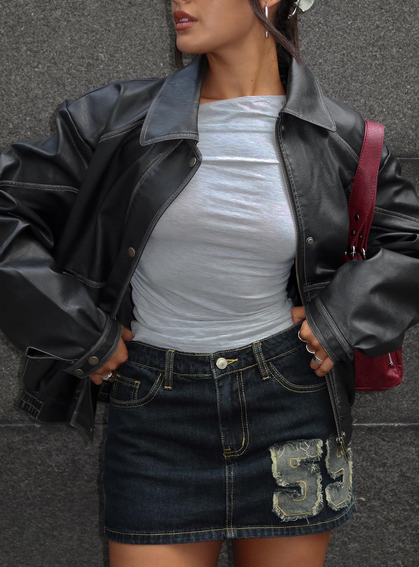 Standout Patch Detail Denim Skort Blue