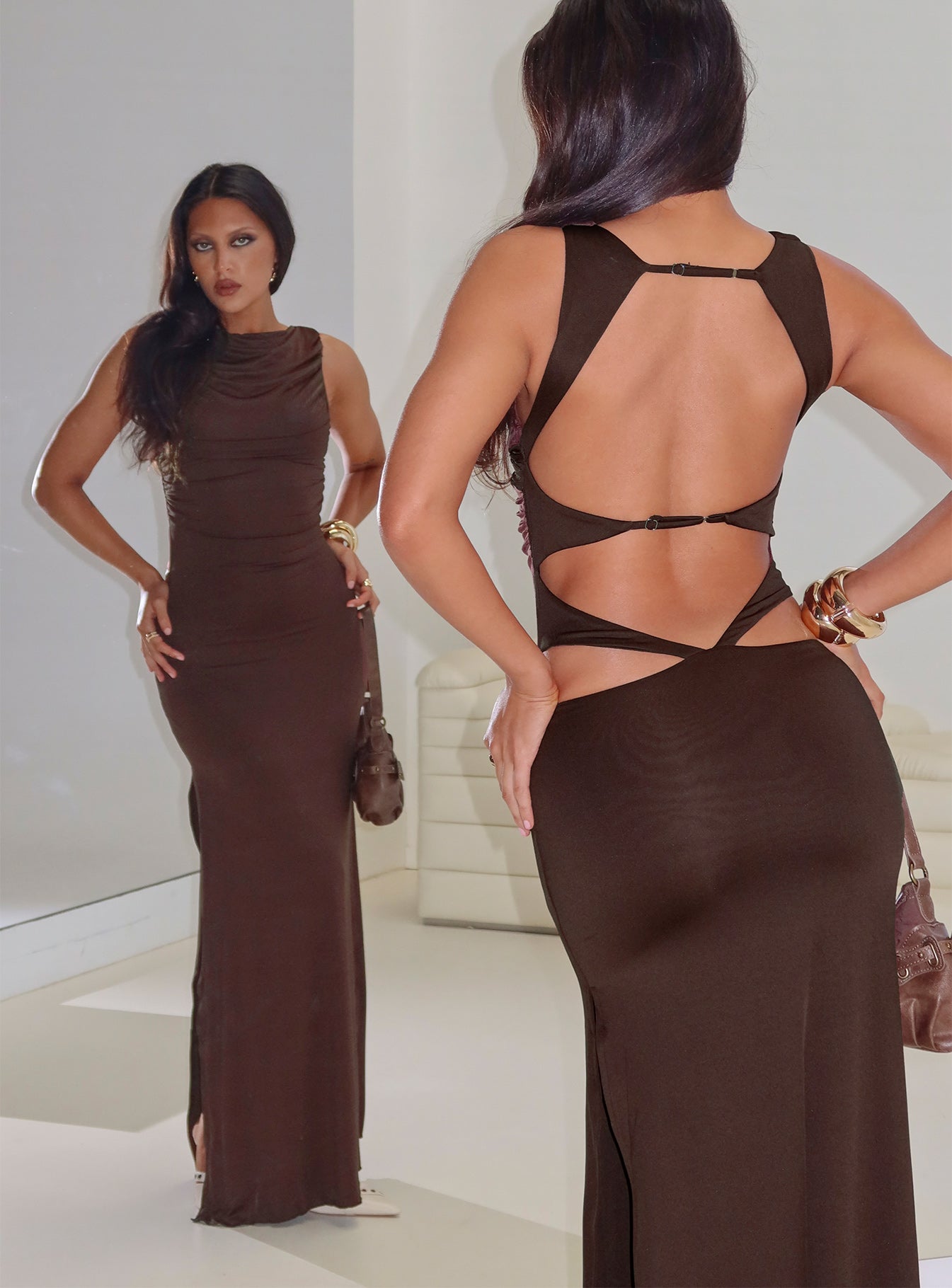 Undeniable Cut Out Maxi Dress Brown