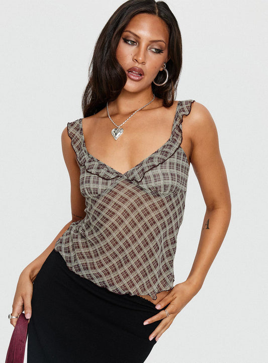 Zayliah Frill Detail Top Wine Check