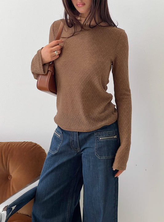 Tuppence Textured Long Sleeve Top Brown