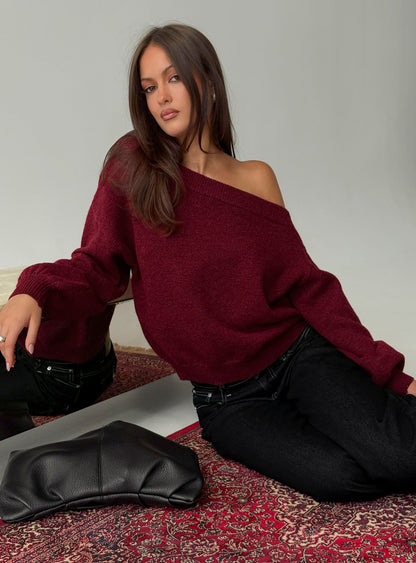 Noble Off The Shoulder Sweater Red