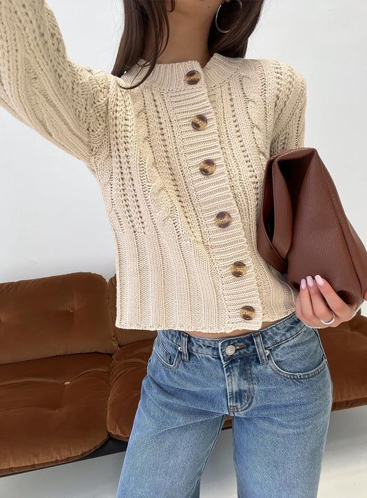 Donielle Cable Knit Cardigan Beige