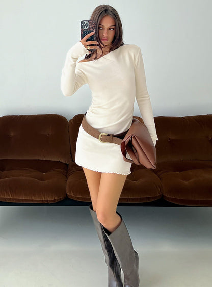 Yelsie Off Shoulder Long Sleeve Mini Dress Cream