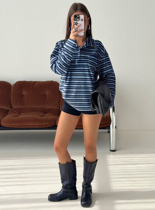 Mystris Collared Jumper Blue Stripe