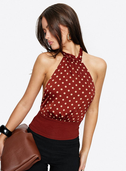 Rania Top Polka Burnt Red