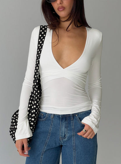 Madelon Long Sleeve Wrap Top White