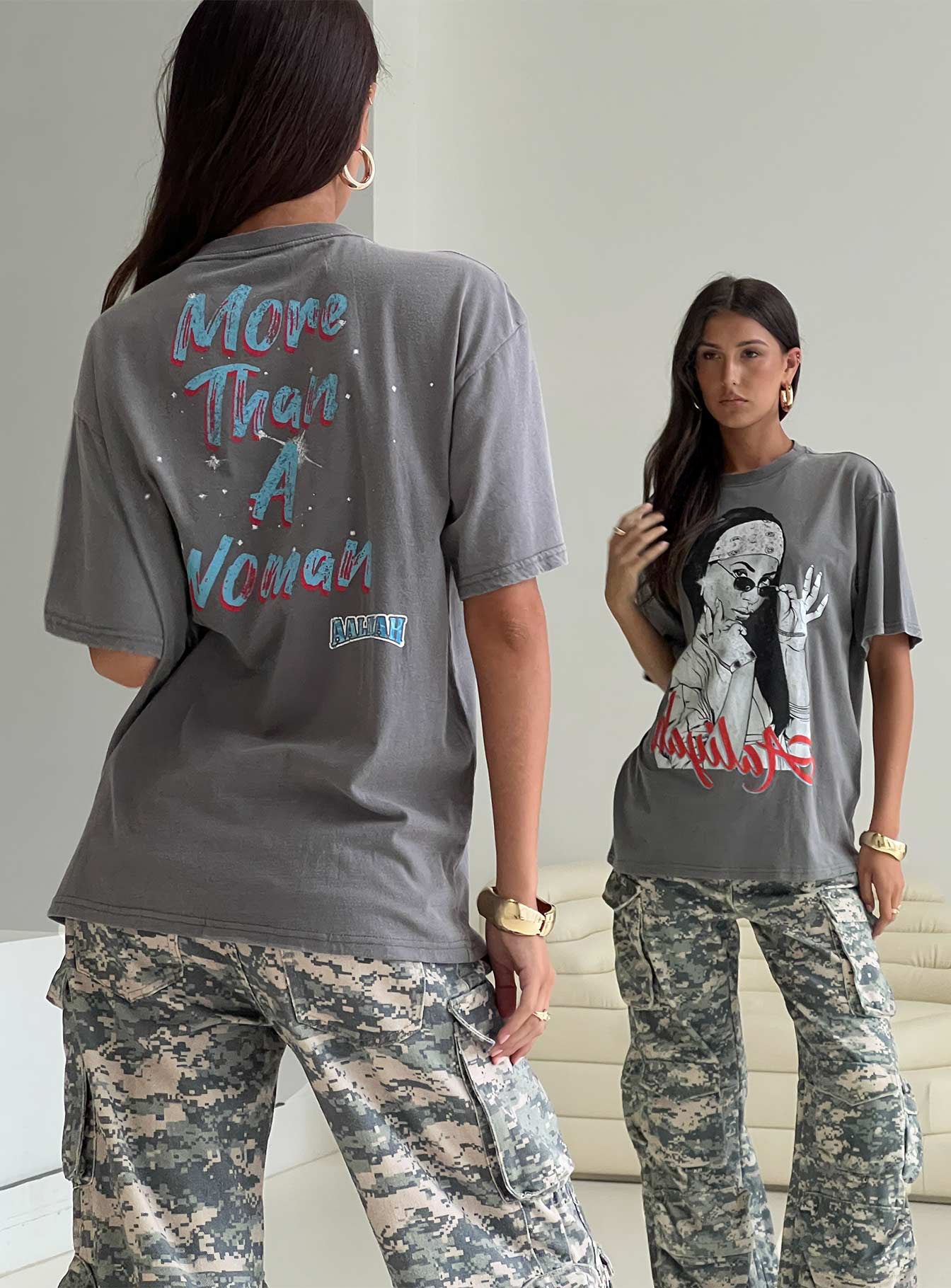 More Than A Woman Oversized Graphic Top Grey
