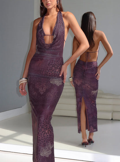 Manaia Cowl Halter Neck Maxi Dress Multi