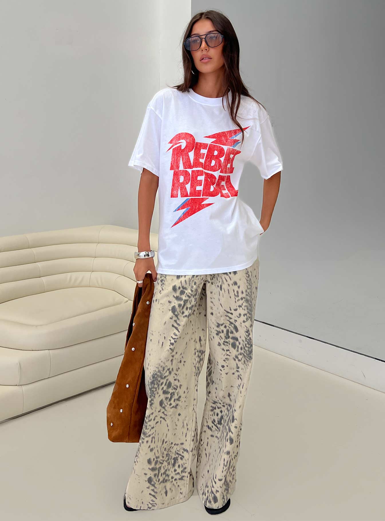 Naylor Mid Rise Wide Leg Jeans Animal Spot