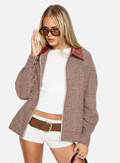 End Of The Day Collared Jacket Red Multi