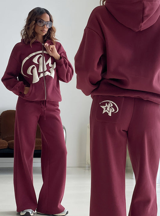 Princess Polly Stargirl Wide Leg Sweat Pants Burgundy