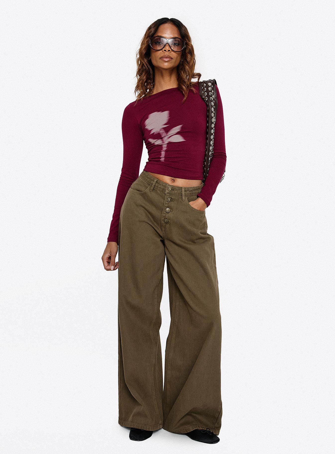 Naylor Mid Rise Wide Leg Jeans Olive