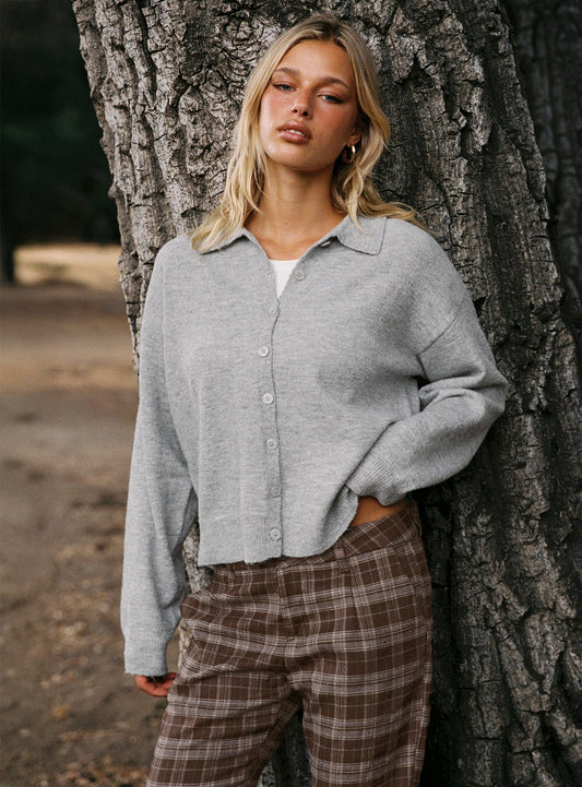 Nadyna Collared Cardigan Grey Marle