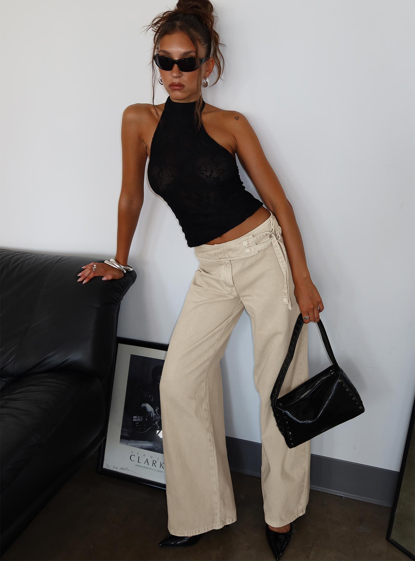 Boxie Mid Rise Wide Leg Jeans Washed Green