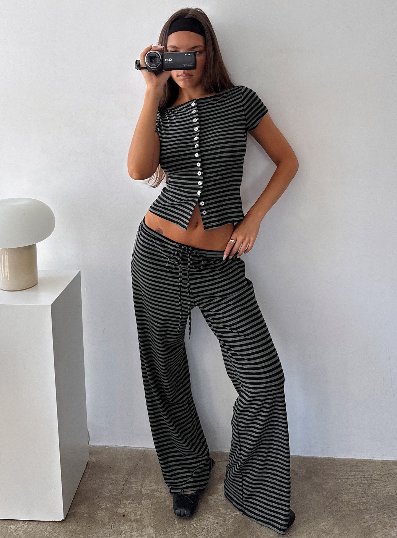 Gavrielle Jersey Wide Leg Pants Stripe