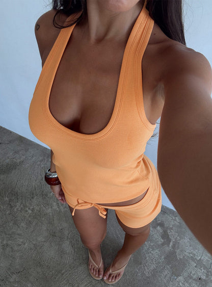 Baseline Scoop Halter Rib Tank Orange