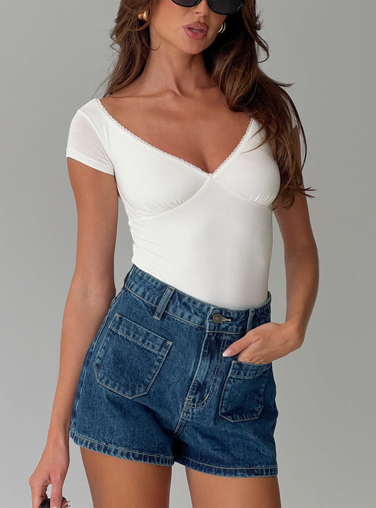 Loveydove Short Sleeve Bodysuit White