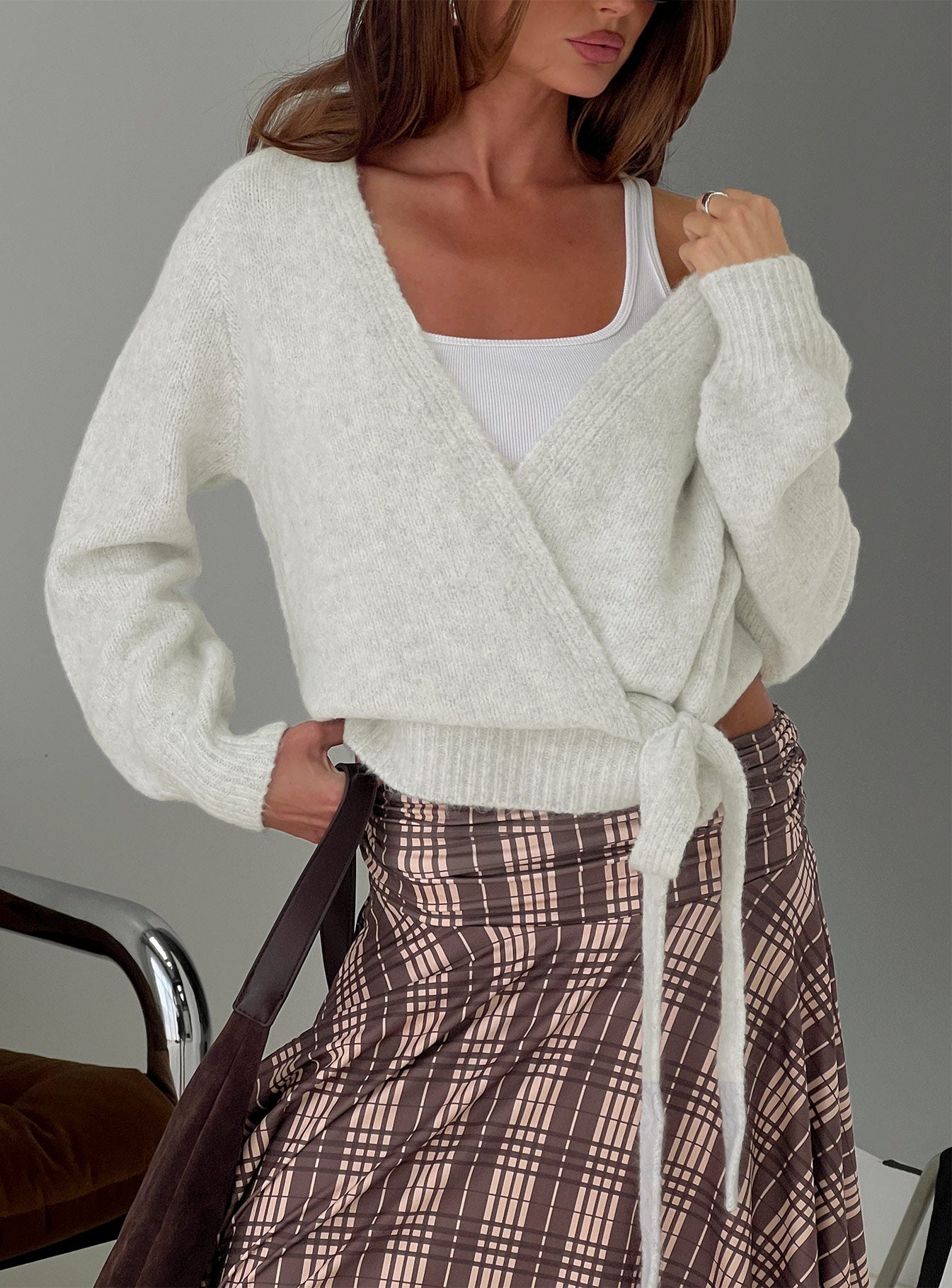 Daelan Wrap Knit Cardigan Grey Marle