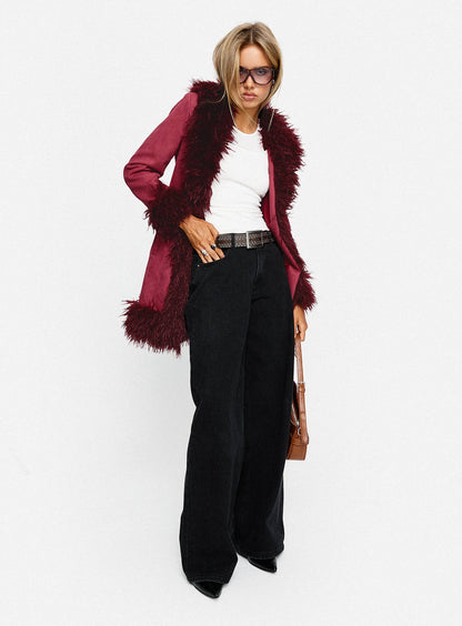 Josefina Faux Fur Detail Jacket Wine