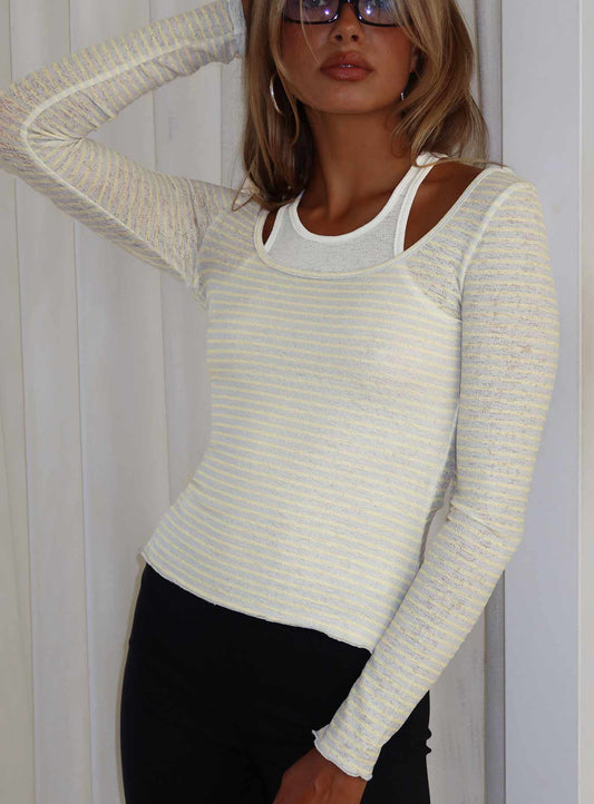 Ceyla Layered Long Sleeve Top White / Stripe