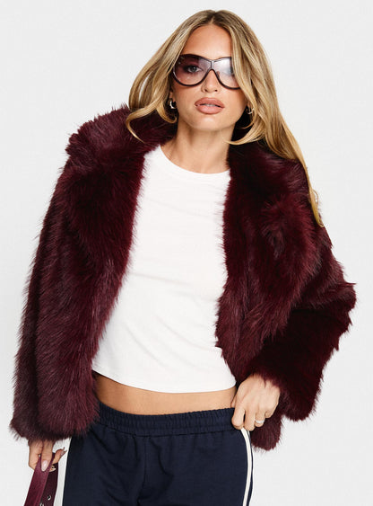 Liannah Faux Fur Jacket Red