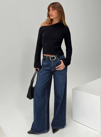 Naylor Mid Rise Wide Leg Jeans Mid Blue Denim