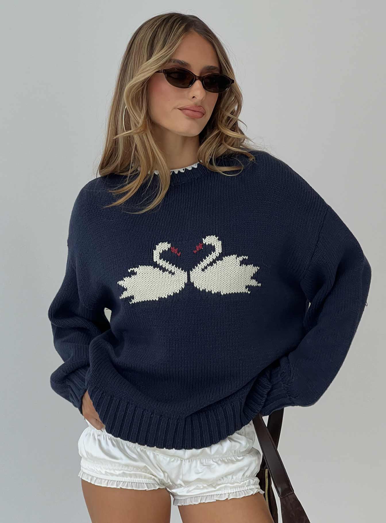 Swan Lake Love Knit Sweater Navy