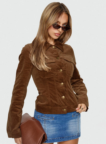 Jadeann Cord Fitted Jacket Brown