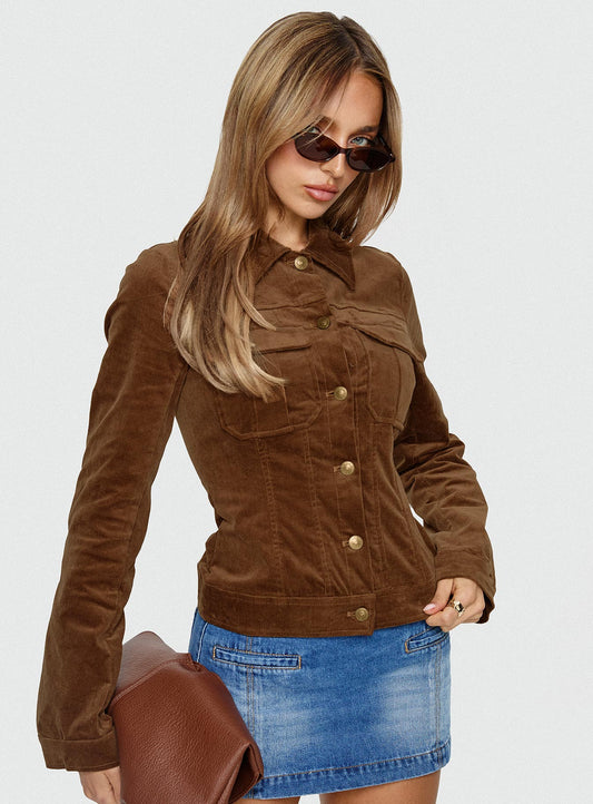 Jadeann Cord Fitted Jacket Brown