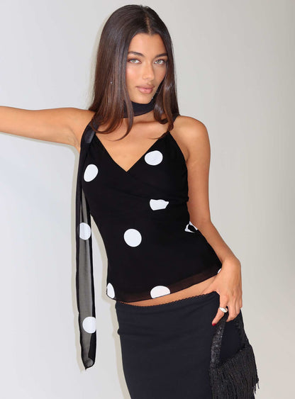 Jenae Scarf Detail Cami Top Black / White Polka